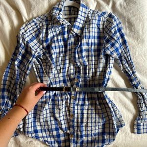 Papaya shein flannel checkered white blue womens medium 3/4 sleeve top